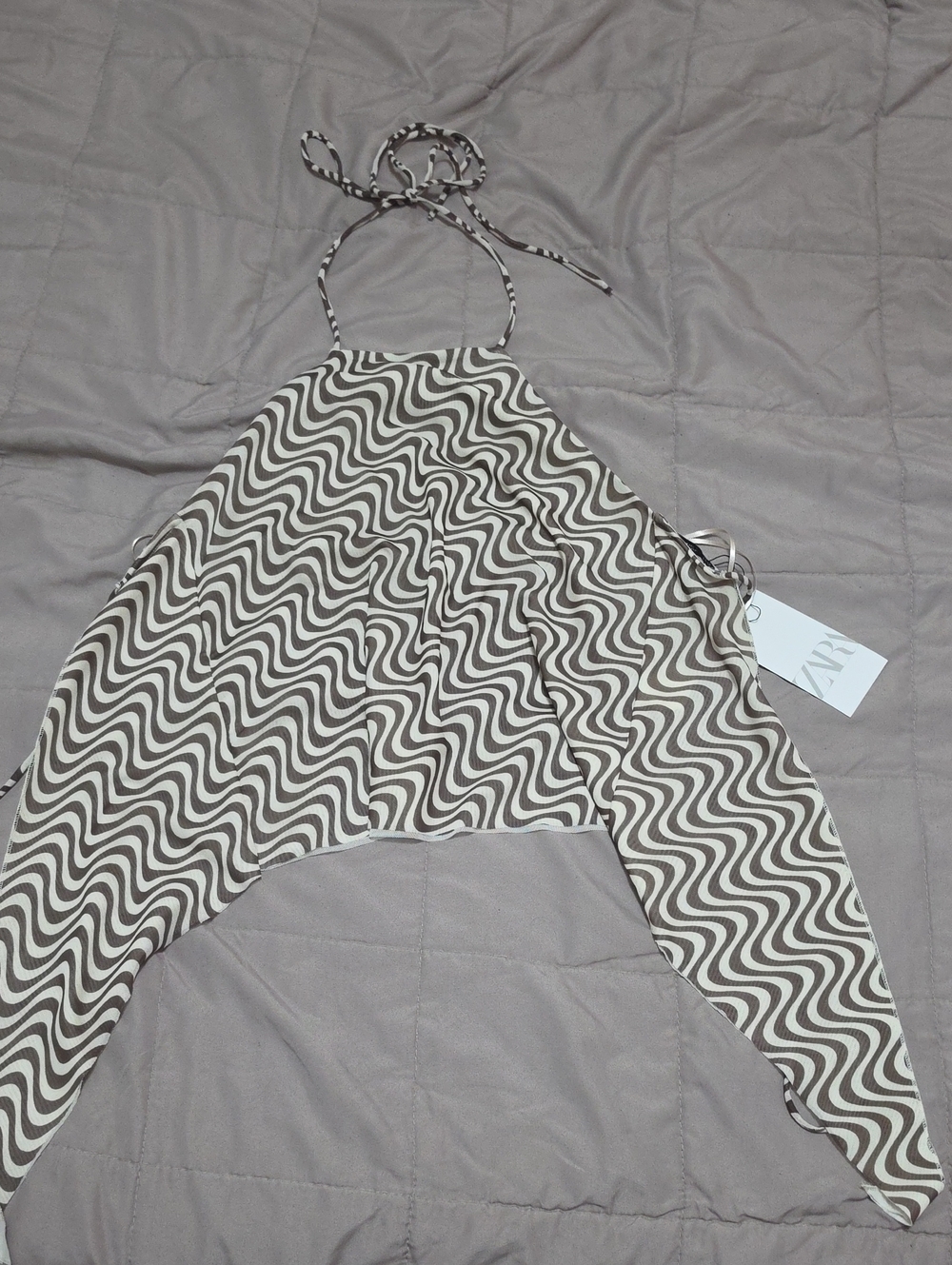 Zara Brown and Cream Wavy Halter Top
